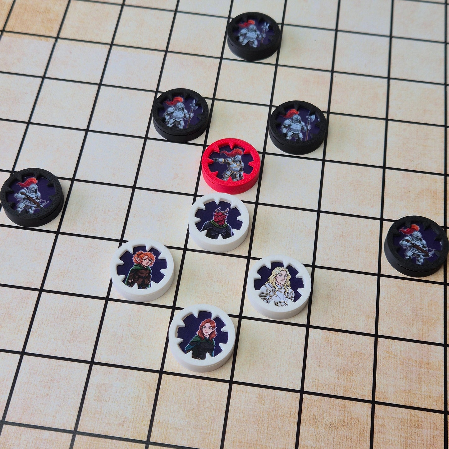 Exclusive reusable character tokens for TTRPG's like DND. An alternative for DND minis. Made from red PLA material