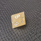 Beige sharp-edge resin dice set with glitters and white numbers