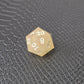Beige sharp-edge resin dice set with glitters and white numbers